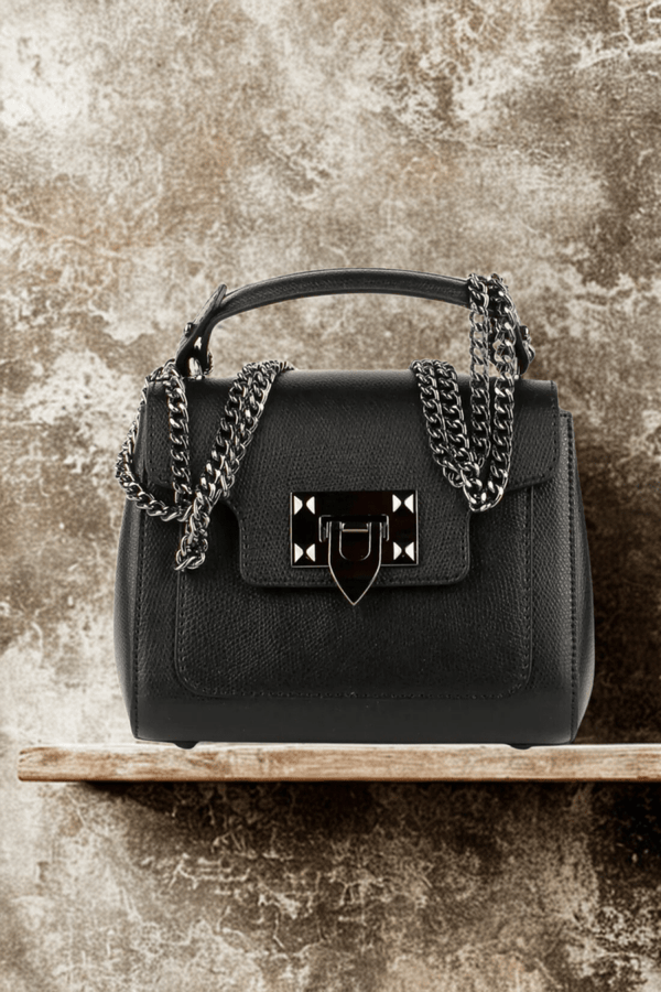 Borsa in vera Pelle "Iride" - Con catena e doppio scomparto - Colore Nero - YULUBAGS