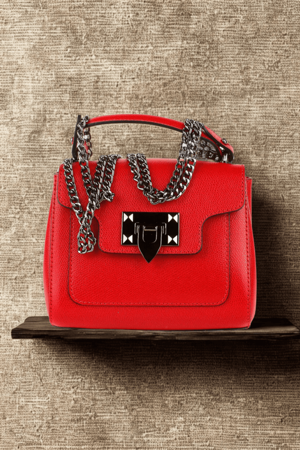 Borsa in vera Pelle "Iride" - Con catena e doppio scomparto - Colore Rosso - YULUBAGS