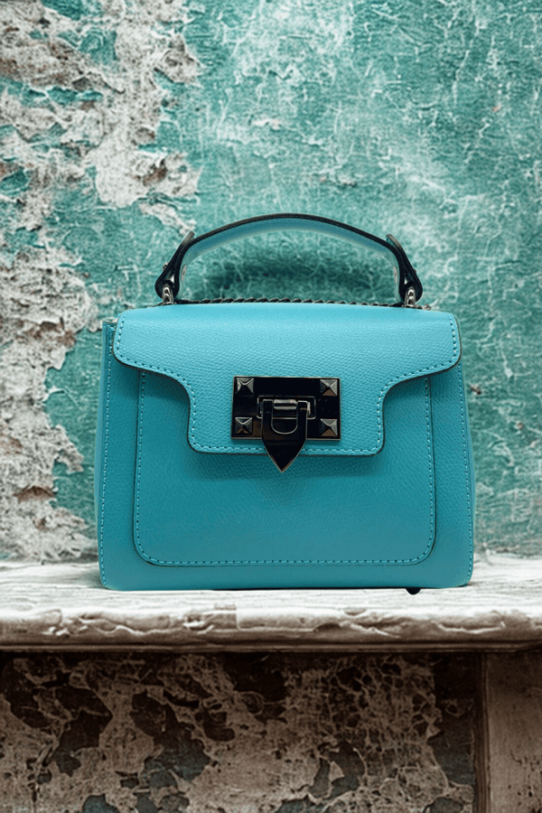 Borsa in vera Pelle "Iride" - Con catena e doppio scomparto - Colore Tiffany - YULUBAGS