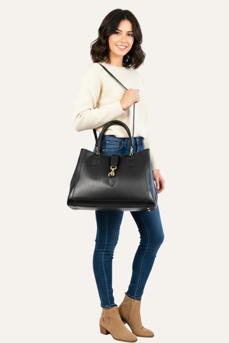 Borsa in vera Pelle "Amazzonia" - Pelle spazzolata - Colore Nero