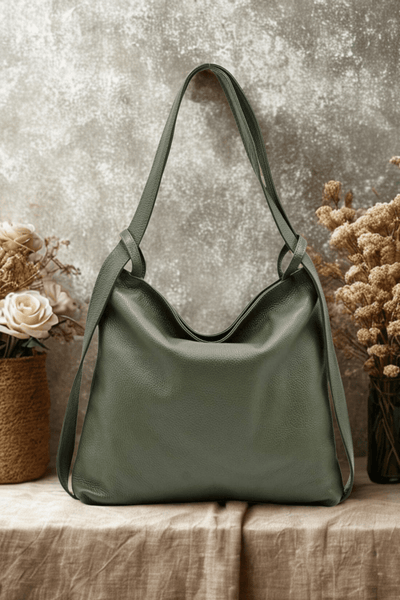 Borsa Zaino 2 in 1 "Valora" - La praticità di uno zaino e l'eleganza di una borsa - Colore Verde Oliva - YULUBAGS
