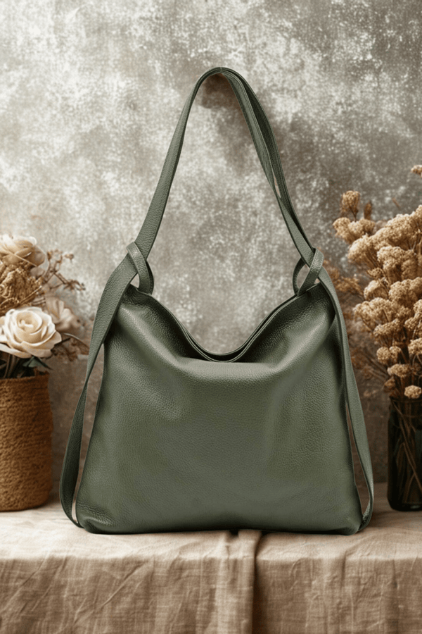 Borsa Zaino 2 in 1 "Valora" - La praticità di uno zaino e l'eleganza di una borsa - Colore Verde Oliva - YULUBAGS