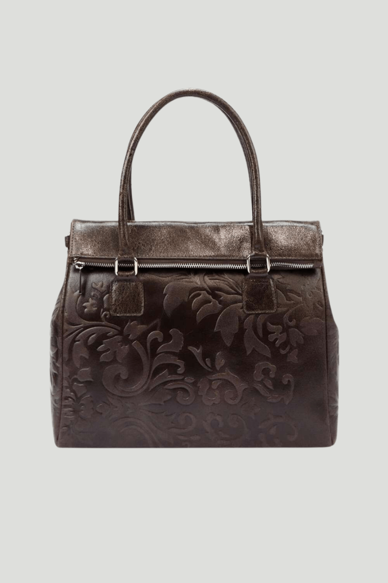 Borsa in vera Pelle "Beatrice" in Vera Pelle con Decorazioni in Rilievo - Colore Testa di Moro - YULUBAGS