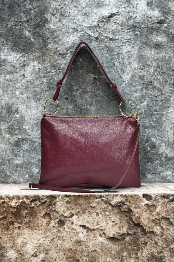 Borsa in vera Pelle "Nives" - Capiente Busta e pochette in pelle - Colore Bourdeaux