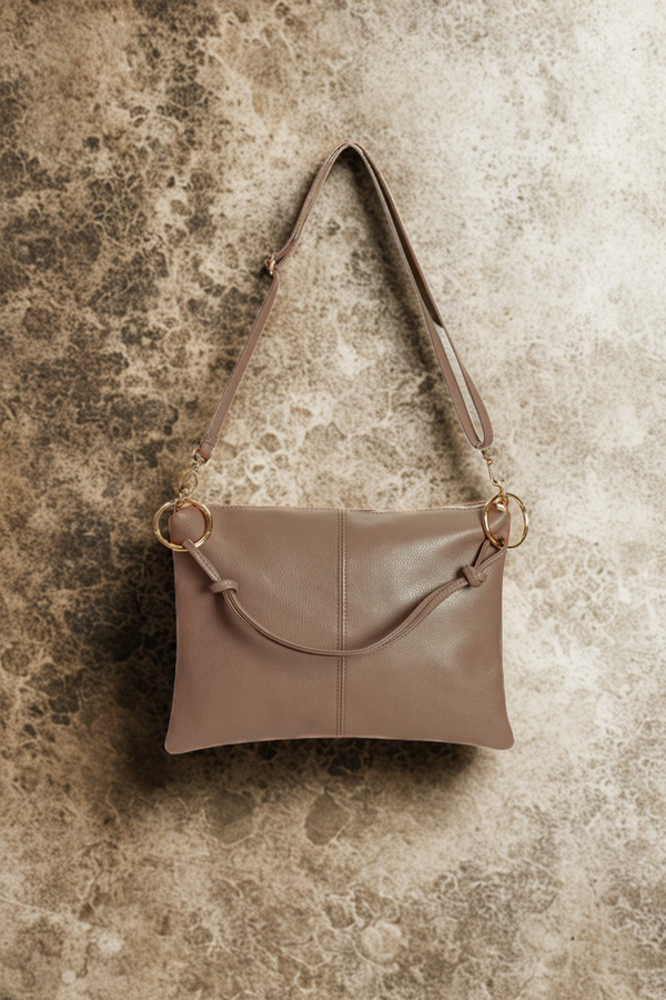 Borsa in vera Pelle "Nives" - Capiente Busta e pochette in pelle - Colore Taupe