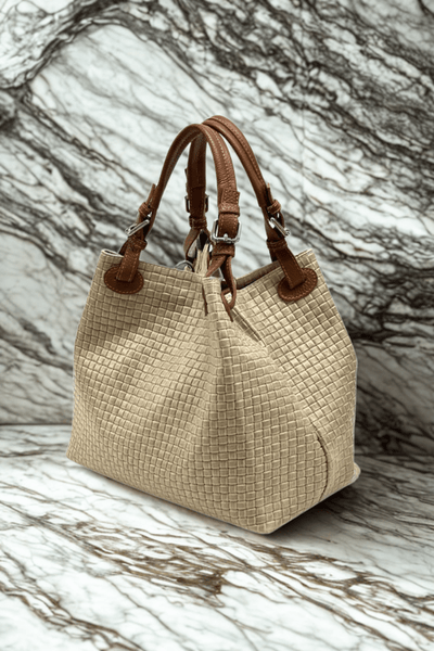 Borsa in vera Pelle "Riverso" - Trama intrecciata Praticità e Alta Qualità - Colore Beige - YULUBAGS