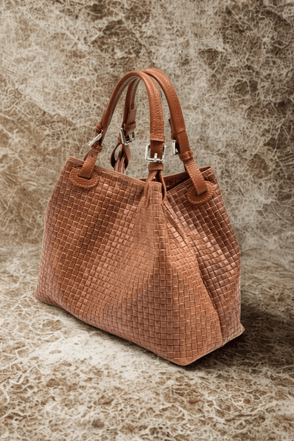 Borsa in vera Pelle "Riverso" - Trama intrecciata Praticità e Alta Qualità - Colore Cuoio - YULUBAGS