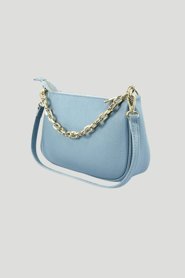 Borsa in vera Pelle "Solara" - A mano tracolla e Spalla - Colore Celeste - YULUBAGS