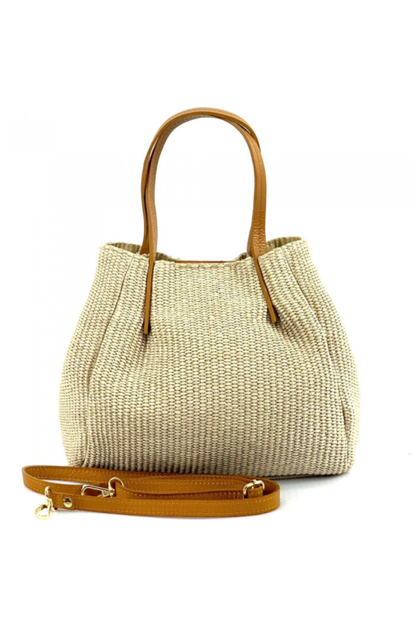 Brezza - Eleganza Estiva in Raffia e Vera Pelle - Colore Beige
