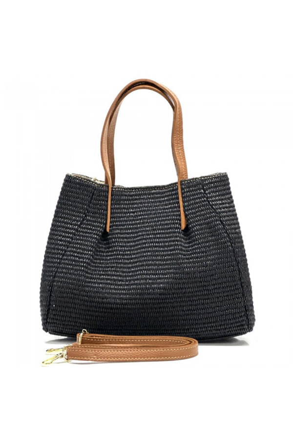 Brezza - Eleganza Estiva in Raffia e Vera Pelle - Colore Nero