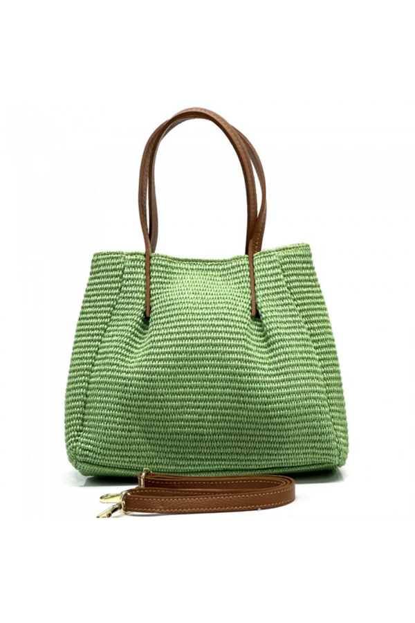 Brezza - Eleganza Estiva in Raffia e Vera Pelle - Colore Verde