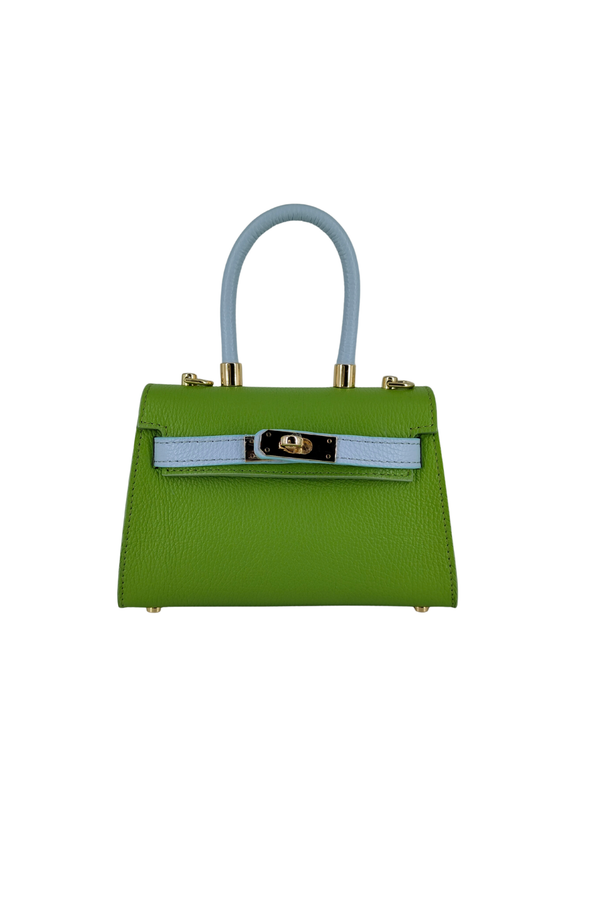 Flau - Geometrie e Contrasti in Vera Pelle - colore Verde / Celeste