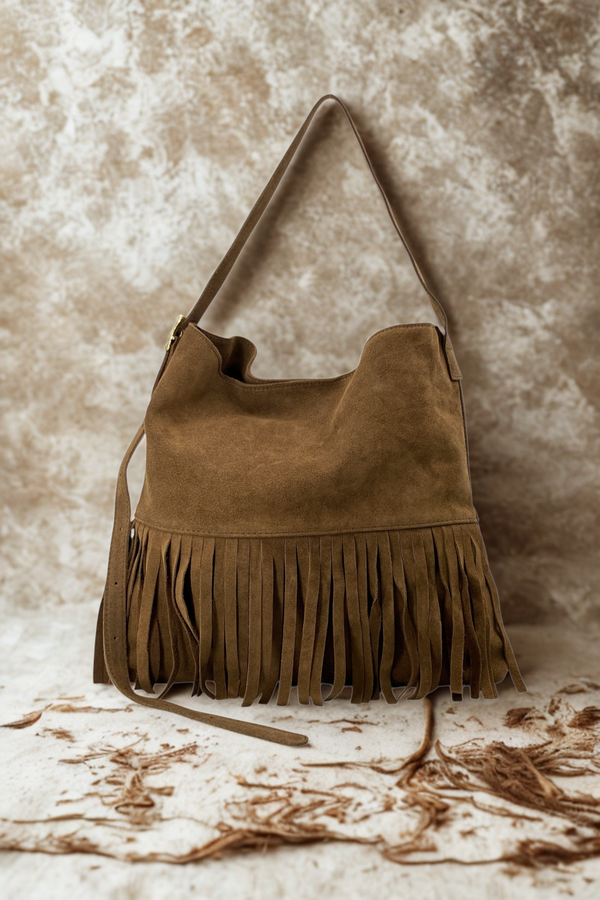 Medea  – Morbido Camoscio con Frange - Colore Cuoio