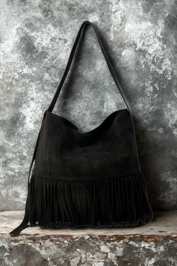 Medea  – Morbido Camoscio con Frange - Colore Nero