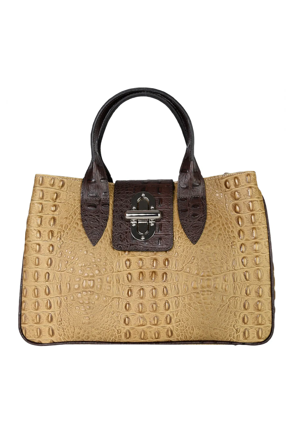 Melody - Vera Pelle Stampa Cocco – Bicolore Caramello e Testa di Moro