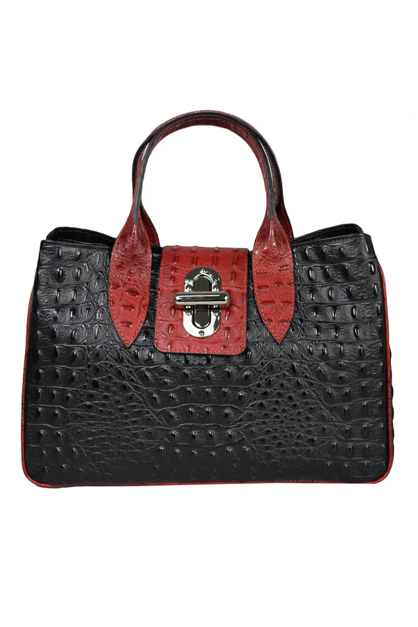 Melody - Vera Pelle Stampa Cocco – Bicolore Nero e Rosso