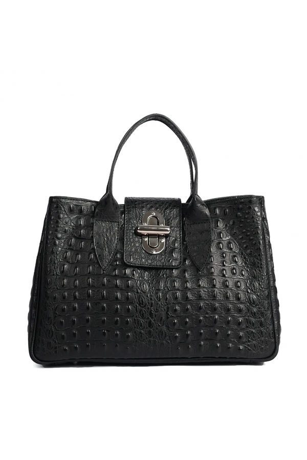 Melody - Vera Pelle Stampa Cocco – Colore Nero