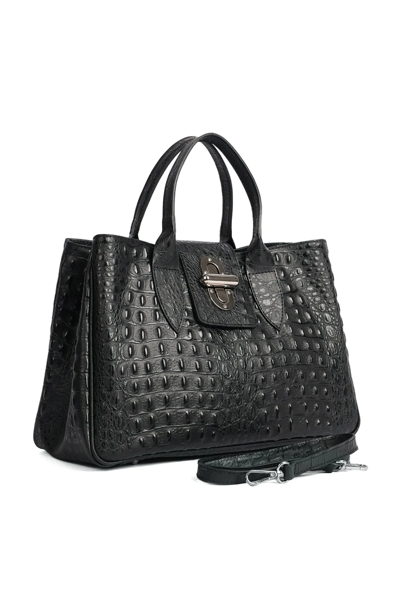 Melody - Vera Pelle Stampa Cocco – Colore Nero