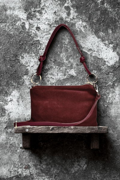 Mini Nives – Pochette Donna in Pelle Scamosciata / Suede Italiana – Made in Italy – Bourdeaux - YULUBAGS