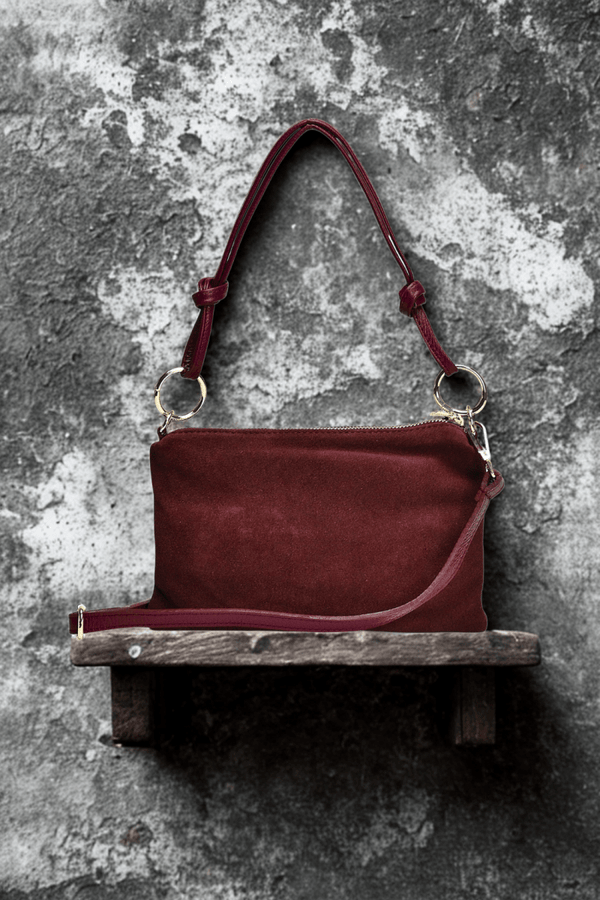 Mini Nives – Pochette Donna in Pelle Scamosciata / Suede Italiana – Made in Italy – Bourdeaux - YULUBAGS