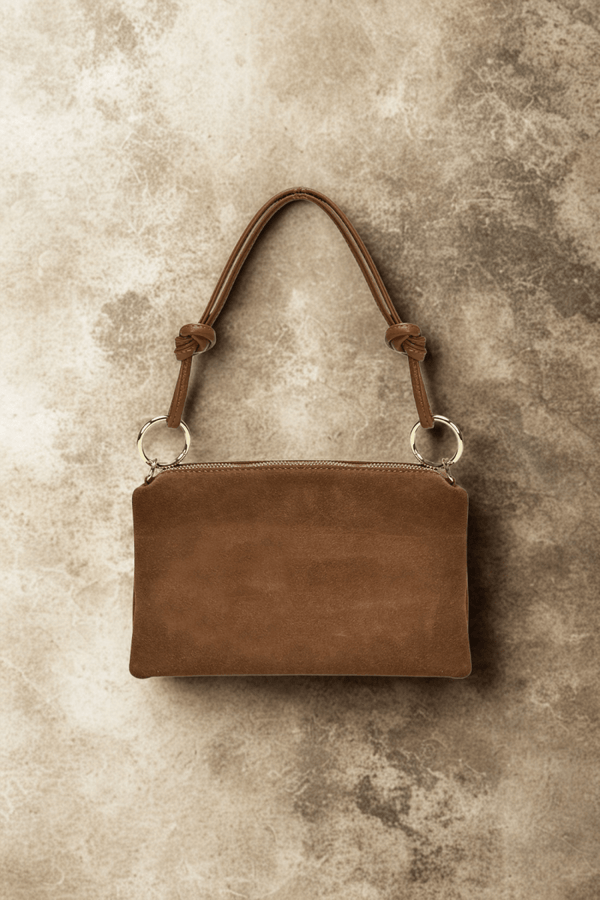 Mini Nives – Pochette Donna in Pelle Scamosciata / Suede Italiana – Made in Italy – Cuoio - YULUBAGS