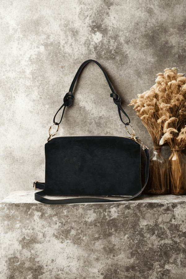 Mini Nives – Pochette Donna in Pelle Scamosciata / Suede Italiana – Made in Italy – Nero - YULUBAGS