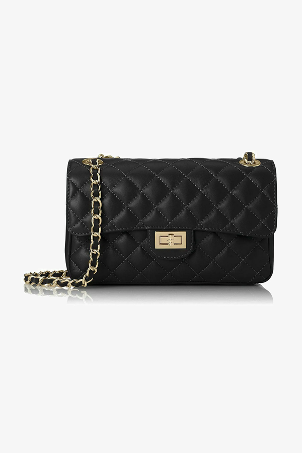 Perla - Vera Pelle trapuntata a rombi - Colore Nero