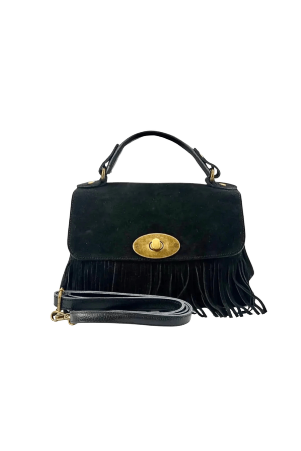 Sbirulino – Postina Camoscio con Frange - Colore Nero