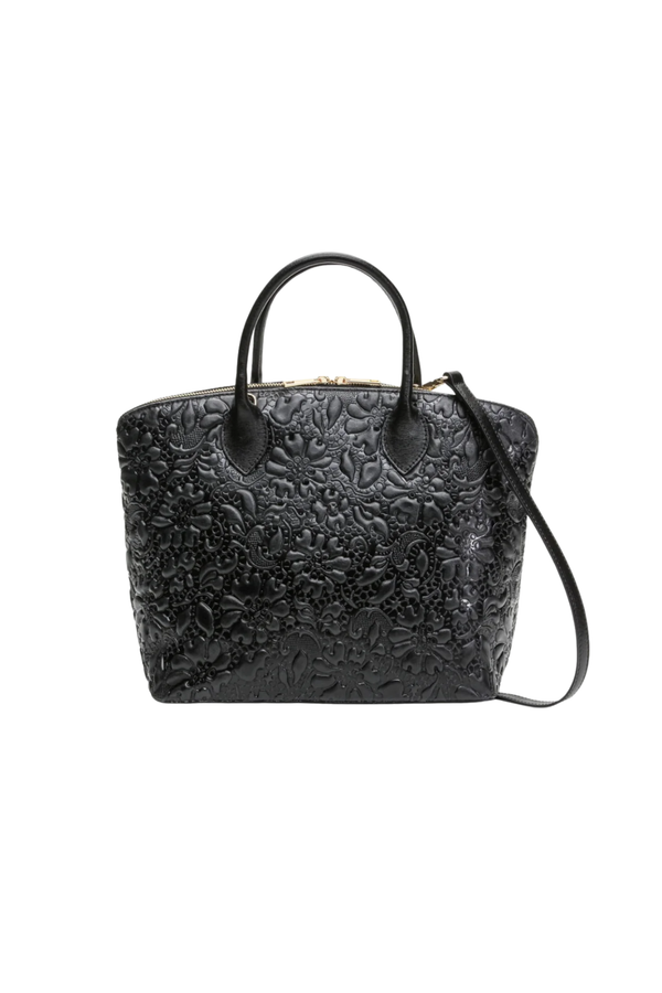 Zoe - Vera Pelle con rilievi floreali - Colore Nero