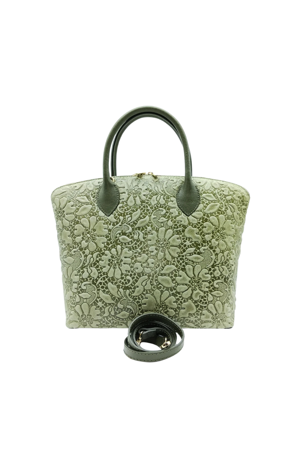 Zoe - Vera Pelle con rilievi floreali - Colore Verde Chiaro